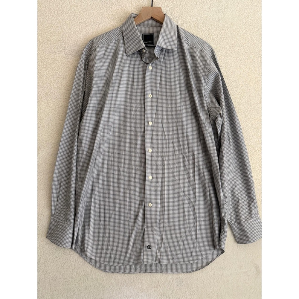 David Donahue Dress‎ Shirt Mens 16.5 34/35 Gray Check Classic Fit Cotton LS